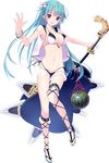  :d akesaka_iku alternate_costume aqua_hair bikini breasts cleavage flower food fruit full_body hair_flower hair_ornament holding holding_weapon large_breasts looking_at_viewer midriff nagoya_(oshiro_project) navel official_art open_mouth oshiro_project oshiro_project_re purple_eyes sleeveless smile swimsuit transparent_background watermelon weapon 