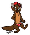  anthro briefs brown_fur clothing cute_fangs fur hat male mammal marten mustelid pine_marten simple_background solo standing underwear xylious 