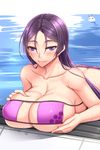  bare_shoulders bikini blush breast_hold breasts choker cleavage collarbone commentary_request eyepatch_bikini fate/grand_order fate_(series) highres large_breasts long_hair looking_at_viewer medjed minamoto_no_raikou_(fate/grand_order) minamoto_no_raikou_(swimsuit_lancer)_(fate) multiple_girls nitocris_(fate/grand_order) nitocris_(swimsuit_assassin)_(fate) purple_bikini purple_eyes purple_hair shuugetsu_karasu smile solo_focus swimsuit very_long_hair 