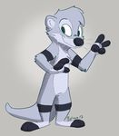 3_toes 4_fingers anthro fur grey_fur male mammal mustelid otter solo standing toes v_sign whiskers xylious 