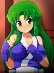  1girl breasts ganbare_goemon gloves green_eyes green_hair konpeto large_breasts long_hair ninja yae_(ganbare_goemon) 