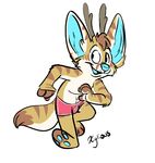  3_toes 4_fingers antlers blue_fur blue_nose blue_tongue boxers_(clothing) brown_fur canine cat cervine clothing deer feline fennec fox fur horn hybrid male mammal pawpads simple_background solo toes underwear xylious 
