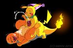  anal anal_penetration anthro biting_lip bow_tie charmander cum cum_on_self cum_while_penetrated cumshot duo ejaculation erection ero_(character) fan_character flaming_tail hadou hat humanoid_penis looking_pleasured lying male male/male mammal mostly_nude motion_lines nintendo nude on_back one_eye_closed open_mouth orgasm party_hat penetration penis pikachu pok&eacute;mon rodent saliva saliva_string satsui-n0-had0u signature straining sweat vein veiny_penis video_games 
