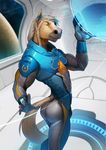  anthro armor bodysuit clothing equine hair horse male mammal monds skinsuit smile solo spacecraft standing technology tight_clothing vehicle 