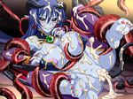  1girl aftersex ass astaroth_(shinrabanshou) barefoot blue_hair blue_skin bracelet breast_grab breasts censored cum cum_in_pussy demon_girl facial female game_cg horns huge_breasts long_hair nipples pointy_ears pussy pussy_juice sex shinrabanshou shiny_skin spec_(artist) tail tears vaginal wings yellow_eyes 