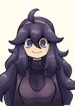  1girl @_@ absurdres ahoge al_bhed_eyes breasts hair_ornament headband hex_maniac_(pokemon) long_hair long_sleeves looking_at_viewer matching_hair/eyes medium_breasts npc_trainer pokemon pokemon_(game) pokemon_xy purple_eyes purple_hair purple_sweater simple_background solo sweater turtleneck upper_body watson white_background 