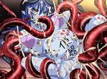  1girl ahegao anal astaroth_(shinrabanshou) barefoot blue_hair blue_skin breasts cum cum_in_pussy demon_girl female game_cg happy_sex horns huge_breasts lactation legs_up long_hair milk nipple_penetration nipples oral penetration pointy_ears pussy pussy_juice saliva shinrabanshou shiny_skin spec_(artist) sweat tail tears vaginal wings yellow_eyes 