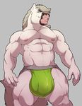  2016 5_fingers abs anthro biceps big_bulge biped bulge clothed clothing cyrus_jorgensen digital_media_(artwork) draft_horse equine eyebrows front_view green_bottomwear green_clothing green_eyes green_underwear grey_background grey_hair grey_tail hair hi_res horse humanoid_hands jockstrap knuxlight long_hair long_tail looking_at_viewer male mammal muscular muscular_male nipples pecs pepsi_(fa) pink_nipples portrait simple_background smile snout solo standing teeth three-quarter_portrait topless underwear 