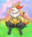  1girl amber_eyes animal_ears arms_behind_back blush braixen breasts disembodied_limb feet fox_ears fox_tail full_body furry half-closed_eyes heart kaboozey medium_breasts no_humans no_nipples open_mouth orange_panties panties partially_visible_vulva paws pokemon pokemon_(creature) pokemon_xy pussy_juice rainbow_background simple_background sitting smile solo spread_legs steam stick tail teeth topless underwear wavy_mouth wedgie wet_clothes wet_panties 