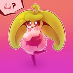  2016 ? big_breasts bouncing_breasts bra breasts clothed clothing female flora_fauna green_hair hair hi_res humanoid nintendo nipples not_furry open_mouth pink_background pink_eyes plant plantpenetrator pok&eacute;mon short_stack simple_background smile solo speech_bubble steenee topless underwear video_games wide_hips 