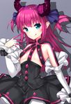  blush fate/extra_ccc green_eyes horns lancer_(fate/extra_ccc) long_hair pink_hair smile 