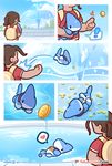  ! &lt;3 2017 chibi coin collar comic cute dot_eyes duo female feral fish floating fountain human hybrid jumping lying mammal marine on_back quadruped shark underwater vress_(artist) vress_(character) water 