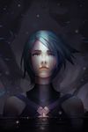  aqua_(kingdom_hearts) blue_hair crying crying_with_eyes_open dark_background highres kingdom_hearts kingdom_hearts_birth_by_sleep looking_at_viewer nikusenpai parted_lips partially_submerged short_hair sleeveless solo tears upper_body water 