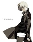  belphegor_(reborn) closed_mouth coat grey_eyes grey_hair hair_over_one_eye katekyo_hitman_reborn! long_coat long_sleeves looking_at_viewer male_focus misteor open_clothes open_coat shirt simple_background smile solo striped striped_shirt tiara white_background 