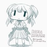  aoki_ume_(style) character_name chibi earrings elbow_gloves gloves greyscale jewelry kyousuke_(orcein) magia_record:_mahou_shoujo_madoka_magica_gaiden mahou_shoujo_madoka_magica minami_rena monochrome ribbon short_twintails solo twintails twitter_username wide_face ||_|| 