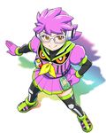  glasses handheld_game_console kamen_rider kamen_rider_ex-aid kamen_rider_ex-aid_(series) looking_at_viewer mighty_action_x_level_2 rider-tan school_uniform serafuku ueyama_michirou wonderswan 