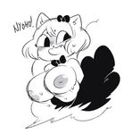  anthro areola big_breasts bow breasts cat cute fangs feline female gats mammal monochrome navel nipples simple_background slightly_chubby smile solo sugar_(gats) text white_background 