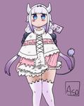  animal_humanoid anime asomium blush clothing dragon dragon_humanoid female horn humanoid invalid_tag legwear mammal miss_kobayashi&#039;s_dragon_maid pulling_up_skirt sign solo stockings thigh_highs 