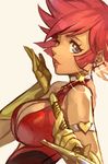  armband bare_shoulders blue_eyes breasts choker cleavage cutie_honey cutie_honey_(character) earrings gloves hankuri jewelry large_breasts looking_at_viewer one_eye_closed red_hair sword weapon 