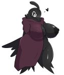  &lt;3 2018 ahoge anthro avian beak big_breasts bird black_feathers breasts cloak clothing feathers female hail_(medicalbiscuit) looking_down mostly_nude nipples portrait quail simple_background solo tail_feathers thegentlebro three-quarter_portrait voluptuous white_background wide_hips 