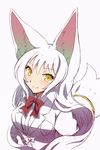  absurdres animal_ears blush breasts extra_ears fox_ears fox_tail highres kemono_friends large_breasts long_hair looking_at_viewer oinari-sama_(kemono_friends) sakuragi_rian simple_background solo tail upper_body white_background yellow_eyes 