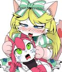  artist_request blonde_hair blue_eyes cat cat_busters furry green_eyes hair_ribbon long_hair pink_hair 