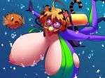  anthro areola big_breasts breasts bubble clothing duo feline female fish gloves hair huge_breasts looking_at_breasts mammal marine multicolored_hair nipples one_breast_out open_mouth pantherine pink_nipples purple_eyes short_hair swimming swimming_goggles tentaskul_(artist) tiger tight_clothing torn_clothing underwater wardrobe_malfunction water 