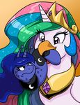  2017 alternate_species avian bird chicken crown female friendship_is_magic gastropod gold_(metal) horn jewelry latecustomer my_little_pony necklace princess_celestia_(mlp) princess_luna_(mlp) slug 