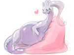  &lt;3 2016 2_fingers 3_toes 4:3 bonbonpony featureless_crotch female feral goodra green_eyes hand_on_stomach looking_aside nintendo pillow pok&eacute;mon pregnant purple_skin simple_background slimy solo toes video_games white_background 