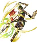  abel_(fire_emblem) armor armored_boots boots fingerless_gloves fire_emblem fire_emblem:_monshou_no_nazo fire_emblem_heroes full_body gloves green_eyes green_hair highres looking_at_viewer male_focus official_art open_mouth polearm solo spear teeth transparent_background weapon 