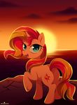  2017 blue_eyes cutie_mark equestria_girls equine eyelashes female feral hair hi_res hooves horn long_hair looking_at_viewer mammal momomistress multicolored_hair multicolored_tail my_little_pony open_mouth solo sunset sunset_shimmer_(eg) two_tone_hair underhoof unicorn 