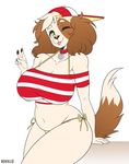  anthro bailey_(boxollie) big_breasts boxollie breasts brown_hair canine clothing collar dog female green_eyes hair hat mammal navel one_eye_closed slightly_chubby wink 