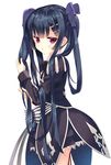 arikawa_satoru black_bow black_dress black_hair bow cowboy_shot dress flower_knight_girl from_side hair_bow long_hair looking_at_viewer purple_bow red_eyes solo striped striped_bow torikabuto_(flower_knight_girl) twintails white_background 
