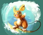  2016 alolan_raichu ambiguous_gender anthro black_nose blue_eyes daftlynx mammal nintendo open_mouth pok&eacute;mon regional_variant rodent signature simple_background solo surfing video_games water 