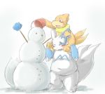  2009 anthro belly blush buizel duo kota&acute; male mammal navel nintendo overweight overweight_male pok&eacute;mon pok&eacute;mon_(species) sitting snow snowman video_games zangoose 