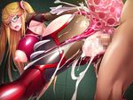  ahegao anal aoi_nagisa_(artist) blonde_hair bodysuit breasts censored cum cum_in_anal cum_in_pussy cumdrip doggy_style double_penetration erect_nipples glasses green_eyes huge_breasts kosaka_shizuru long_hair nipples sex standing taimanin_(series) taimanin_asagi_battle_arena taimanin_yukikaze_2 tentacle tentacle_rape 