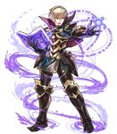  armor armored_boots blonde_hair book boots brynhildr_(tome) cape fire_emblem fire_emblem_heroes fire_emblem_if full_body gloves hairband highres hino_shinnosuke leon_(fire_emblem_if) magic_circle male_focus official_art open_mouth red_eyes solo teeth transparent_background 