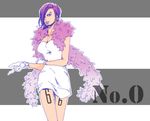  1girl alone blue_eyes breasts curly_eyebrow dress earring feather_boa female gloves one_piece pink_hair short_hair solo tattoo thighs vinsmoke_reiju white_dress 