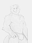  2017 abs anthro biceps biped black_and_white bulge chest_tuft claws clothed clothing digital_media_(artwork) eyebrows ferret front_view grin half-length_portrait head_tuft hi_res jockstrap looking_at_viewer male mammal monochrome muscular muscular_male mustelid o-ro one_eye_closed pecs pepsi_(fa) portrait simple_background sketch smile solo standing teeth topless tuft underwear walter_forbes white_background wink 