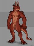  abs anthro balls biceps claws dragon hi_res horn invalid_tag male muscular muscular_male pecs penis red_scales scales simple_background solo standing teasfox 