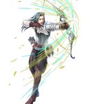  arrow blue_hair boots bow_(weapon) brown_hair drawing_bow fire_emblem fire_emblem:_kakusei fire_emblem_heroes full_body gloves highres holding holding_arrow holding_bow_(weapon) holding_weapon long_hair male_focus official_art open_mouth quiver solo teeth transparent_background viole_(fire_emblem) wada_sachiko weapon 