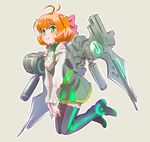  ahoge bare_shoulders boots bow curly_hair dress freckles frilled_shirt frills full_body green_eyes hair_bow highres iesupa kantai_collection long_sleeves looking_at_viewer machinery mecha_musume neon_lights neon_trim orange_hair penny_polendina rwby shirt short_dress smile solo thigh_boots thighhighs zettai_ryouiki 