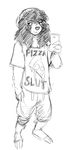  anthro black_and_white cellphone claws clothing english_text food half-closed_eyes hat hladilnik male mammal monochrome nobby_(character) phone pizza sloth smile text toe_claws 