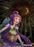  ahoge bai_ye_liang bamboo bamboo_forest copyright_name force_of_will forest fur_trim gloves japanese_clothes kaguya_(force_of_will) leaf long_hair low_twintails moon nature night night_sky official_art open_mouth sky staff star teeth twintails yellow_eyes 