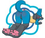  4_toes absurd_res anthro anus aurapup backsack balls blue_fur blush breath butt canine claws feet fur hi_res lucario male mammal nintendo pawpads paws pink_pawpads pok&eacute;mon presenting presenting_anus presenting_hindquarters red_eyes signature simple_background sweat tears toe_claws toes video_games 