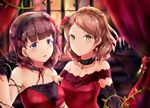 bare_shoulders black_gloves black_hairband blue_hair breasts brown_hair candle candlestand choker cleavage collarbone curtains detached_sleeves dress earrings eyebrows_visible_through_hair flower gloves hair_flower hair_ornament hairband high_ponytail houjou_karen idolmaster idolmaster_cinderella_girls idolmaster_cinderella_girls_starlight_stage ikasoke_(likerm6au) indoors jewelry lace lace-trimmed_dress lace_gloves looking_at_viewer masque:rade medium_breasts multiple_girls necklace pendant red_dress red_flower red_ribbon ribbon rose_earrings sakuma_mayu sleeveless sleeveless_dress strapless strapless_dress thorns upper_body yellow_eyes 