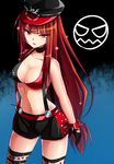  alice360 alternate_costume bangs bikini_top black_gloves bracelet breasts choker cleavage commentary_request crimson_avenger_(elsword) elesis_(elsword) elsword gloves hat highres jewelry long_hair looking_at_viewer low-tied_long_hair medium_breasts navel parted_lips peaked_cap red_hair short_shorts shorts solo spiked_bracelet spikes suspender_shorts suspenders thighhighs two-tone_bikini very_long_hair yellow_eyes 