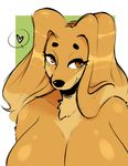  &lt;3 anthro big_breasts black_nose breasts brown_eyes brown_fur canine chest_tuft clothed clothing digital_media_(artwork) dog dogmom eyebrows female floppy_ears fur mammal noodle-lu smile smirk solo topless tuft 