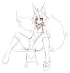  2016 absurd_res animal_humanoid big_tail breasts canine clothed clothing female fox fox_humanoid hi_res humanoid inner_ear_fluff loincloth mammal no_pupils platform_footwear simple_background sitting sketch small_breasts smile solo spread_legs spreading sub-res suzu_(sub-res) white_background 