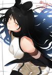  artist_name bare_shoulders black_hair black_legwear blake_belladonna bow breasts closed_mouth cowboy_shot detached_sleeves eyelashes garter_straps hair_bow highres impossible_clothes impossible_shirt isshiki_(ffmania7) leaning_forward lips lipstick long_hair makeup medium_breasts pantyhose rwby shirt shorts sleeveless sleeveless_shirt solo twitter_username yellow_eyes 